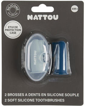 Nattou Baby Toothbrush + Etui Petrol Blue / Aqua Blue (2 Stk.)