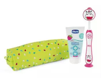 Chicco Always Smiling Set 3y+ Zahnpflegeset + Etui Hippo