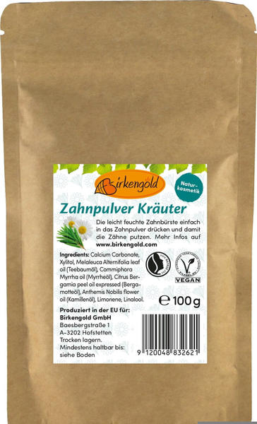 Birkengold Zahnpulver Kräuter Nachfüllbeutel (100g)