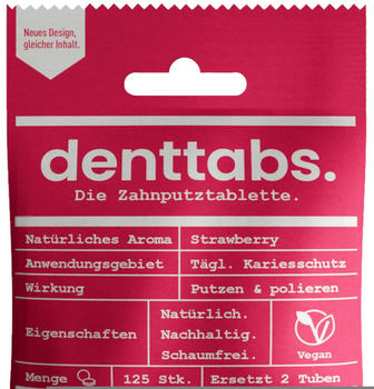 Zahnheld Denttabs Zahnputztabletten mit Fluorid für Kinder und Erwachsene Erdbeer (125 Stk.)
