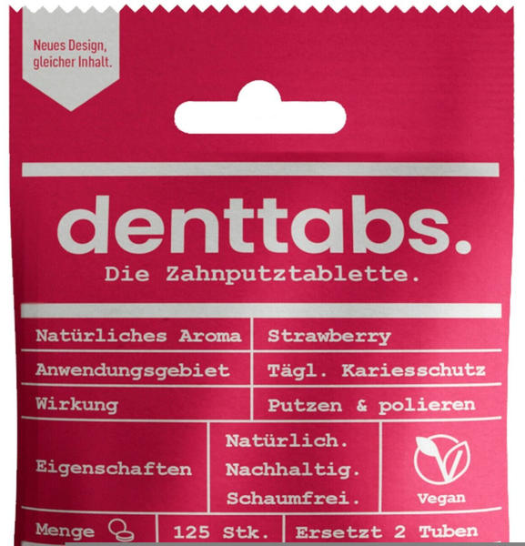 Zahnheld Denttabs Zahnputztabletten mit Fluorid für Kinder und Erwachsene Erdbeer (125 Stk.)