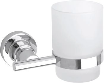 tesa LUUP Zahnputzbecher mit Zahnb&uuml;rstenhalter - Wandmontage ohne Bohren - Satiniertes Glas mit verchromter Halterung (40299-00000-00)