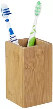 Relaxdays Zahnputzbecher Eckig Bambus PU-beschichtet, 3er-Set (Natur)