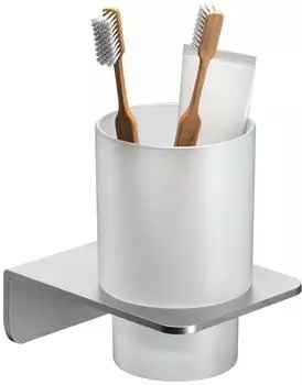 WEISSENSTEIN Zahnputzbecher Halter ohne Bohren, Edelstahl/Glas, Silber (WSA004)