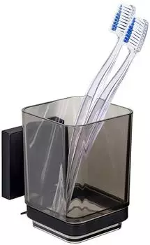 Wenko Vacuum-Loc Zahnputzbecher Quadro, schwarz, ohne Bohren (71443800)