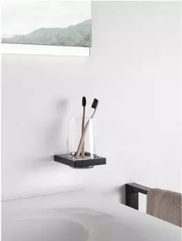 KEUCO Edition 11 Glashalter mit Echtkristallglas, schwarz matt (11150379000)