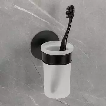 Sch&ouml;ner Wohnen Uno Meleto Zahnputzbecher, Edelstahl/Glas, schwarz matt (Uno Meleto)