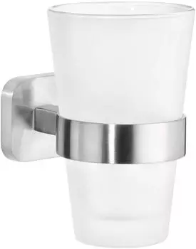 tesa ESTEETIC Zahnputzbecher mit Halterung, Milchglas, verchromt, ohne Bohren (40462-00000-00)