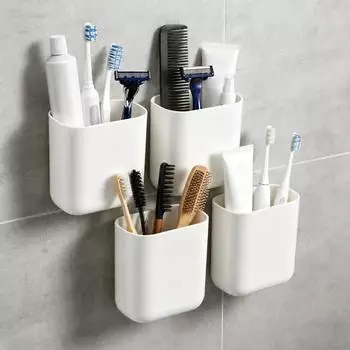 LuxusKollektion Zahnbürstenhalter Wand 4er Set selbstklebend mit Ablaufloch, weiß