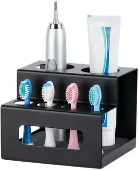 LuxusKollektion Zahnbürstenhalter Edelstahl, 6 Löcher, schwarz, Wandmontage