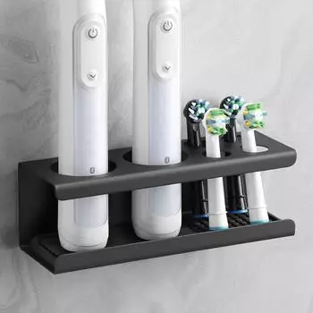 LuxusKollektion Elektrischer Zahnbürstenhalter ohne Bohren, Edelstahl schwarz, 6 Fächer, Wand/Standfuß