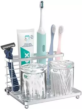 LuxusKollektion Zahnbürstenhalter Edelstahl, silber, 3 Fächer mit Ablage