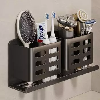 LuxusKollektion Zahnbürstenhalter Aluminium, schwarz, 4 Fächer, Wandmontage