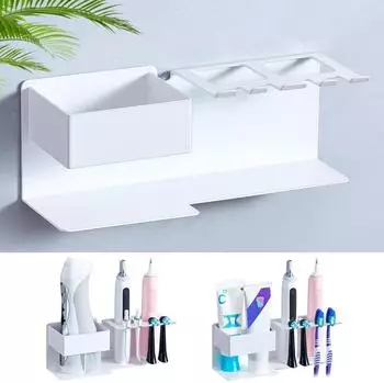 LuxusKollektion Zahnbürstenhalter Wandmontage, weiß, Metall, 4 Steckplätze, 3 Ablagefächer