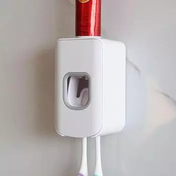 LuxusKollektion Zahnbürstenhalter mit Zahnpastaspender, 2 Schlitze, Wandmontage, weiß