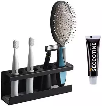 LuxusKollektion Zahnb&uuml;rstenhalter Edelstahl schwarz 4 L&ouml;cher ohne Bohren