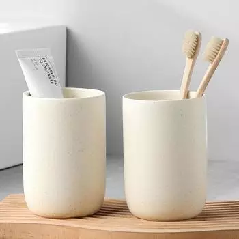 LuxusKollektion Zahnputzbecher Keramik, beige, 2er-Set