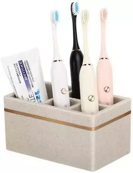 LuxusKollektion Zahnbürstenhalter 5 Fächer, Harz, sand-khaki, mit Abflussloch