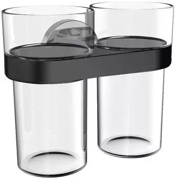 emco round C Doppelglashalter mit Kunststoffbecher, schwarz (432513300)