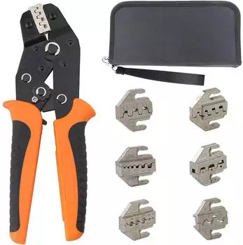 LuxusKollektion Crimpzangen-Set 6 austauschbare Eins&auml;tze mit Ratsche und Tragetasche