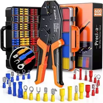 Preciva Crimpzangen-Set 600-teilig, 0,5-6mm², Ratsche mit Koffer