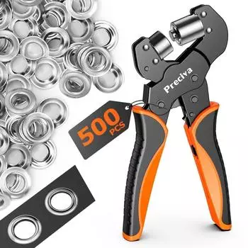 Preciva Ösenzangen-Set 500 Ösen 10mm Innendurchmesser, Hebeltechnik, gehärteter Stahl