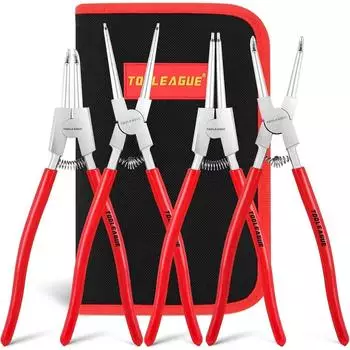 LuxusKollektion Sicherungsringzangen-Set 4-teilig, 33cm, innen/au&szlig;en, gerade/gebogen, CR-V Stahl