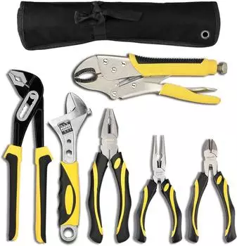 LuxusKollektion Zangen-Set 6-teilig mit Nutgelenkzange, Schraubenschl&uuml;ssel und Tasche