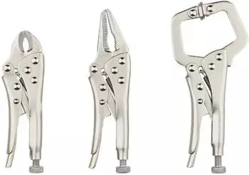 LuxusKollektion Mini Gripzangen-Set 3-tlg. C-Klemme, lange Nase, Rundbacken 120-140mm
