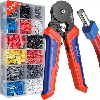 Preciva Crimpzangen-Set 0,25–10mm² 1250-teilig, Aderendhülsen Einzeldraht & Doppeldraht