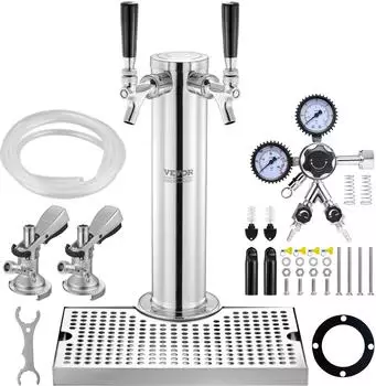 VEVOR Kegerator-Turm-Kit Bier-Umrüstsatz mit zwei Zapfhähnen Edelstahl
