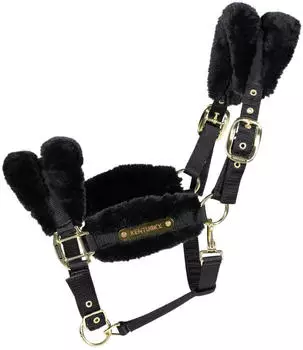 Kentucky Horsewear Horsewear Nylonhalfter mit Lammfell Soft Stallhalfter Schwarz Pony kavalio für mich und mein Pferd