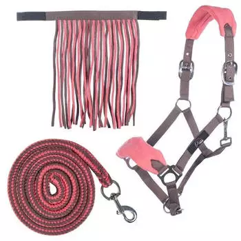 HKM Halfter Set mit Karabiner & Fliegenfransen, mokka/milky pink, Pony