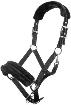 HKM Glitter Nylonhalfter mit Polarfleece Polsterung, schwarz, Warmblut