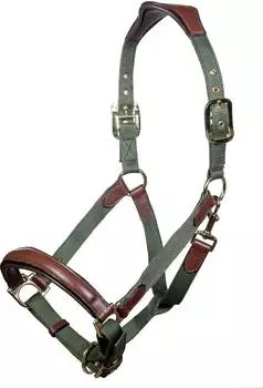 HKM Luna Halfter, Leder-Nylonkombination, grün/braun, Vollblut