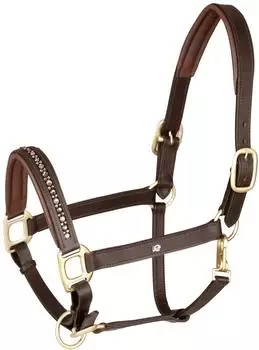 Waldhausen X-Line Crystal Lederhalfter braun/gold, Warmblut