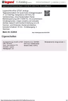 Legrand MicroRex QT31F Analoge Tageszeitschaltuhr 230V 1-Kanal (412810)