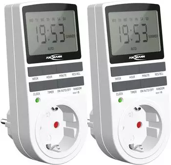 Ansmann Digitale Wochenzeitschaltuhr AES4 LCD 3680W, 10 Programme, 2er-Pack (1260-0006-590)
