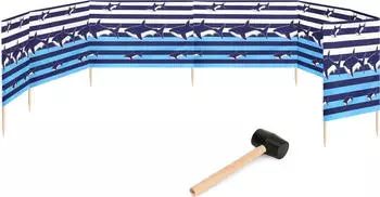 Garronda Strand Sichtschutz lang mit Gummihammer GAEX001 Streifen/Haie 10 m