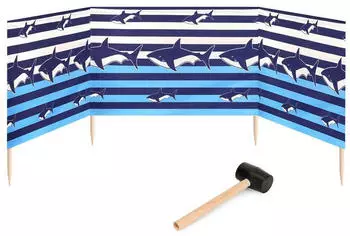 Garronda Strand Sichtschutz lang mit Gummihammer GAEX001 Streifen/Haie 4 m