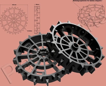 plastik-parts Antriebsräder 2er Set Offroad Profil für WORX WG790E WG757E WG758E WG796E WG799E