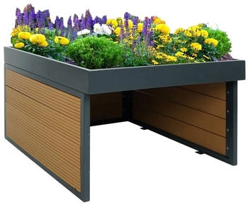 Mendler M&auml;hroboter-Garage mit Pflanzkasten MCW-L45 WPC Metall 40x60x73cm Eiche-Optik