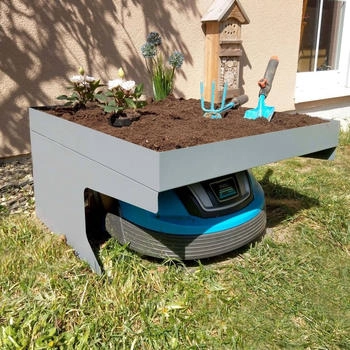 Mendler Mähroboter-Garage mit Pflanzkasten HWC-G60 Metall 37x60x70cm grau