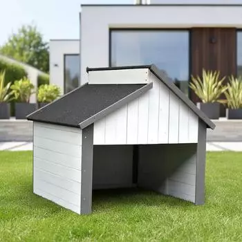 Melko Mähroboter-Garage Holz 85x85x82,5cm, Bitumendach, grau/weiß (50005157)