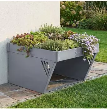 MCW MCW-P41 M&auml;hroboter-Garage mit Pflanzkasten, Metall, grau, 60x38x70cm (100346)