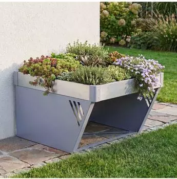 MCW Mähroboter-Garage P41 mit Pflanzkasten, Metall verzinkt, grau, 60x38x70cm (MCW-P41)