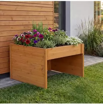 MCW MCW-Q17 M&auml;hroboter-Garage mit Pflanzkasten, Holz, natur, 50x70x80cm (MCW-Q17)