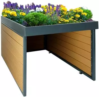 Proregal XL M&auml;hroboter-Garage Mit Pflanzkasten 47x70x94cm WPC Metall Eiche-Optik Dach Unterstand