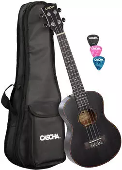 Cascha HH 2305L Premium Mahagoni Tenor Ukulele Set Schwarz Linkshänder Neu