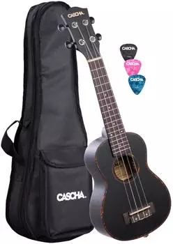 Cascha Premium Mahagoni Sopran Ukulele Set Schwarz Neu
